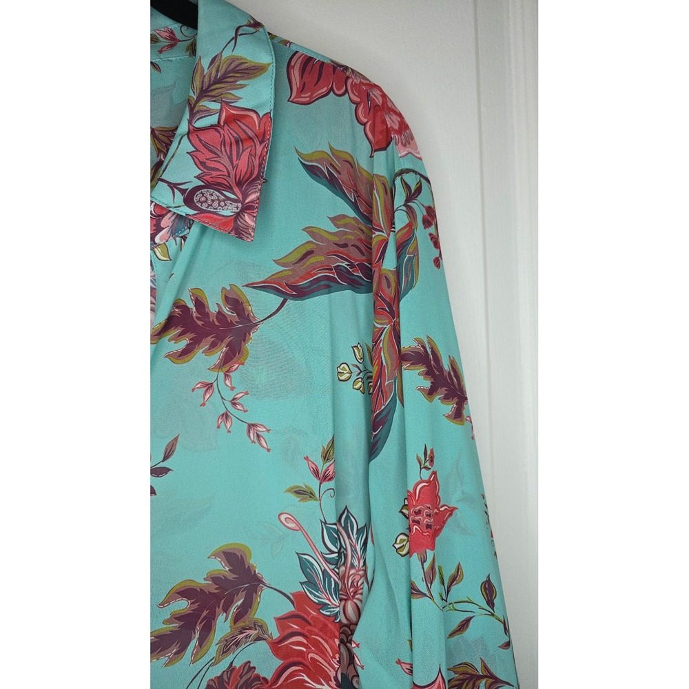 Soft Surroundings Floral Button Down Maxi Dress Turquoise Red Plus Size 3X - Picture 5 of 11